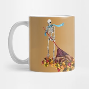 Skeleton Raking Leaves Mug